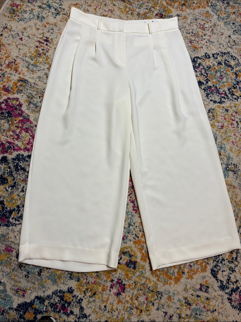 Chico's Cream Wide-Leg Cropped Trousers Petite